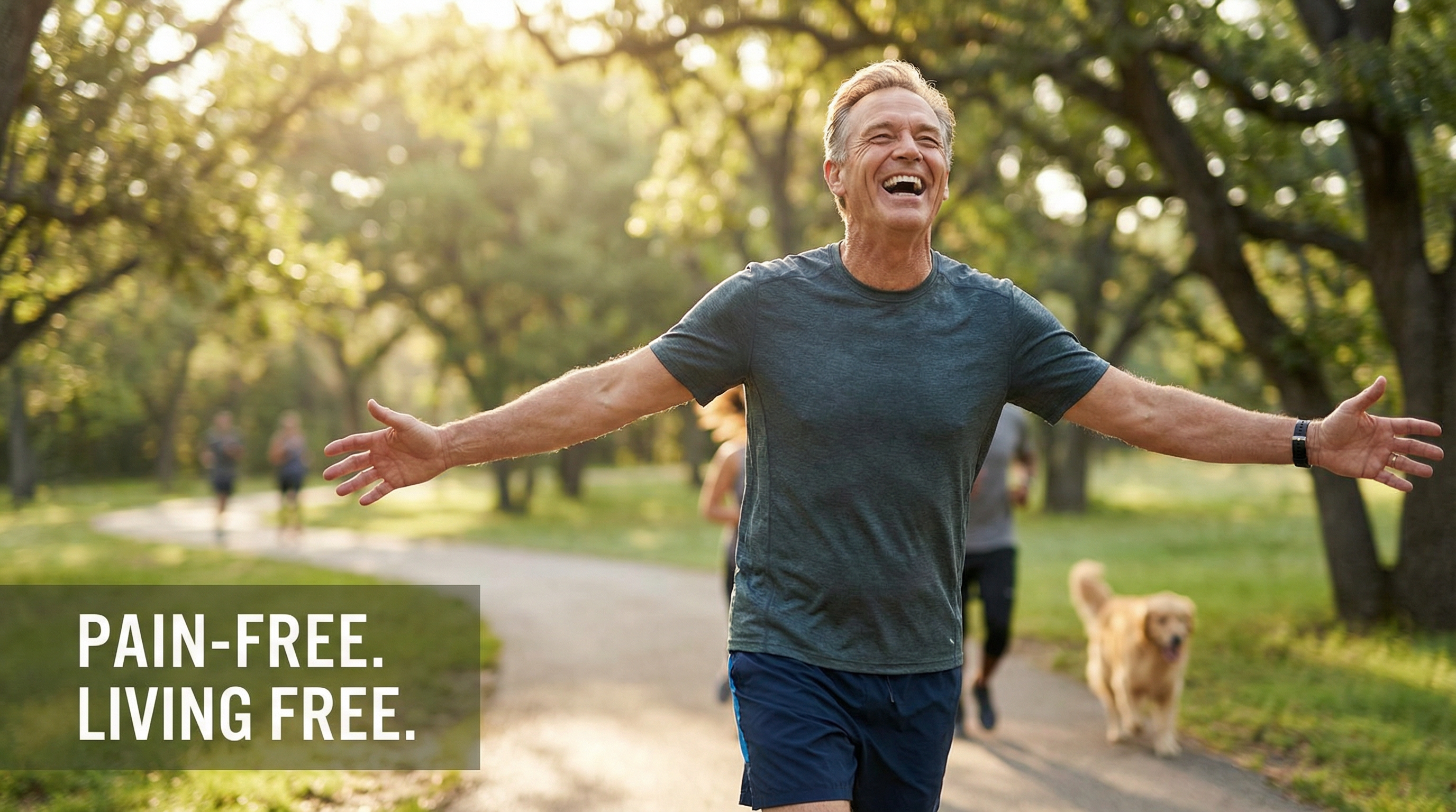 Homem correndo feliz sem dor